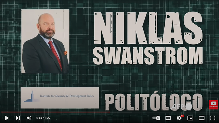 Screenshot of presentation of Niklas Swanström, with picture, name, ISDP logo and the title Politologo