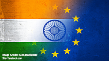 The picture shows the Indian flag overlapping the EU flag