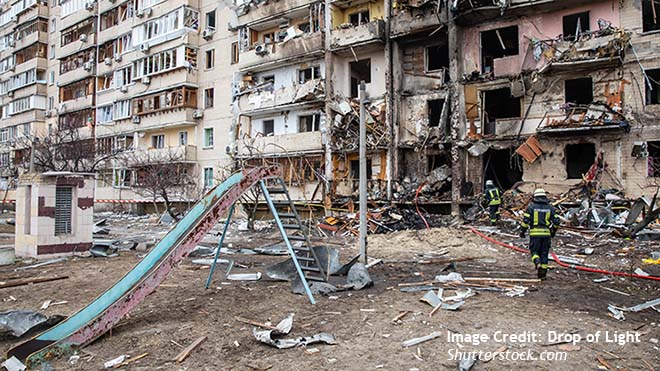 Picture of a destroyed residential area in Ukraine